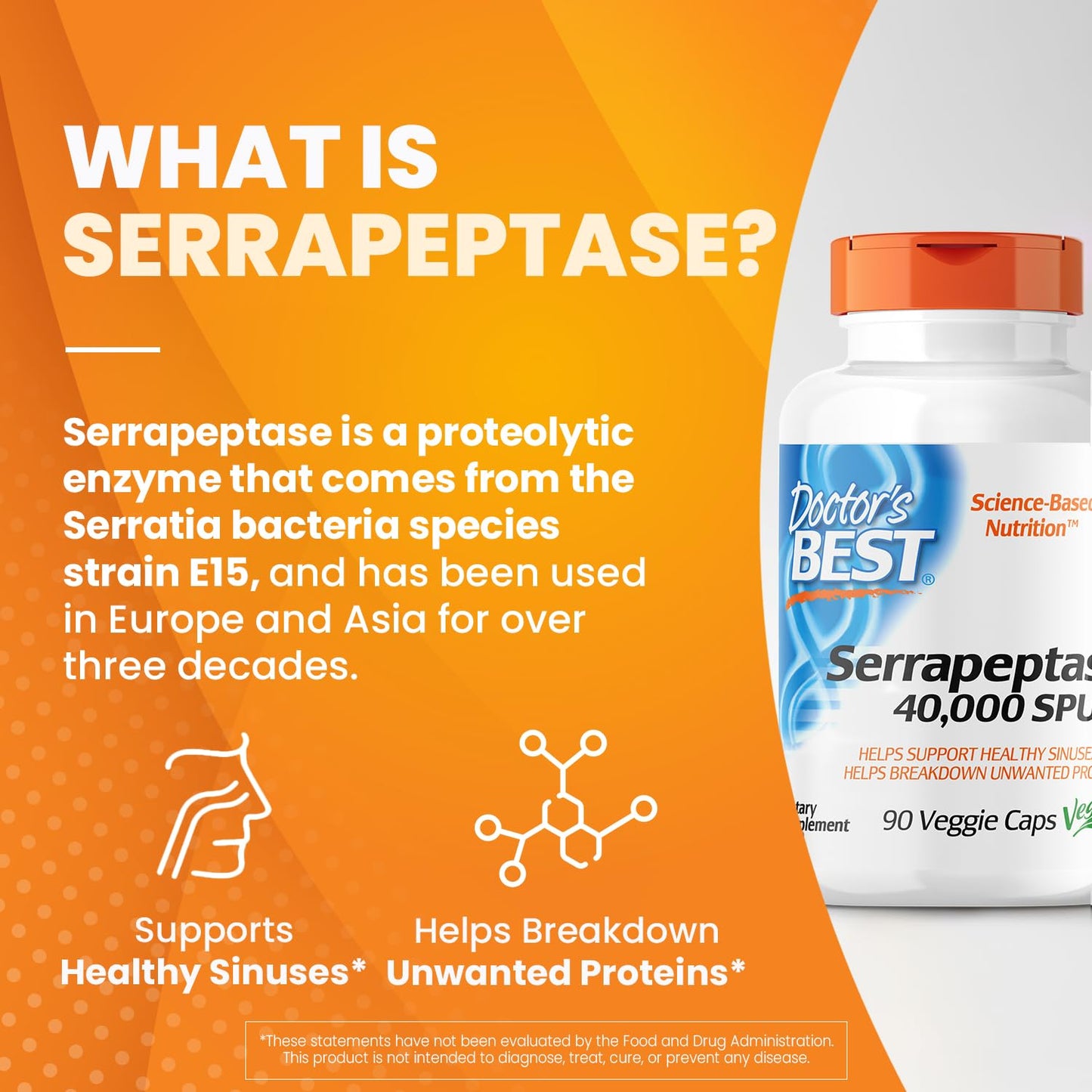 40,000 SPU Serrapeptase Capsules for Sinus Health - Non-GMO Vegan Supplement