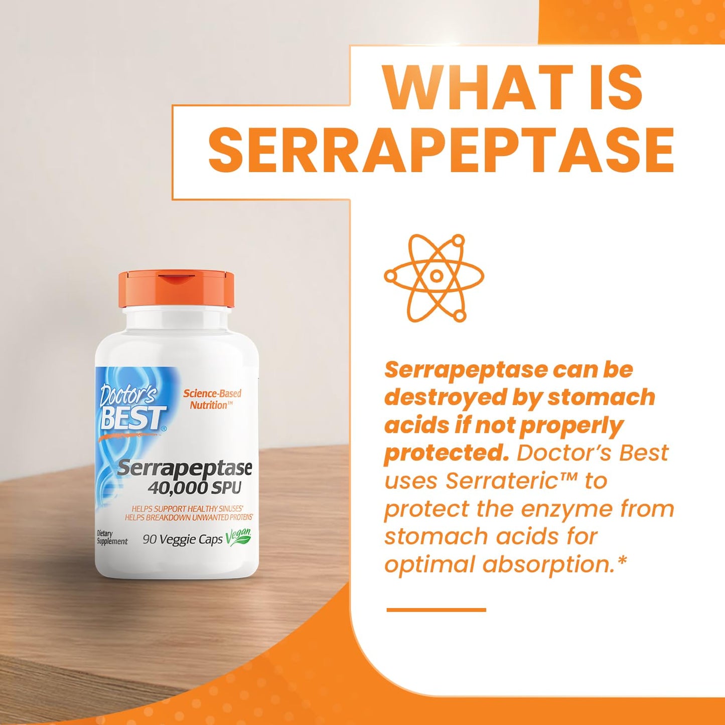 40,000 SPU Serrapeptase Capsules for Sinus Health - Non-GMO Vegan Supplement
