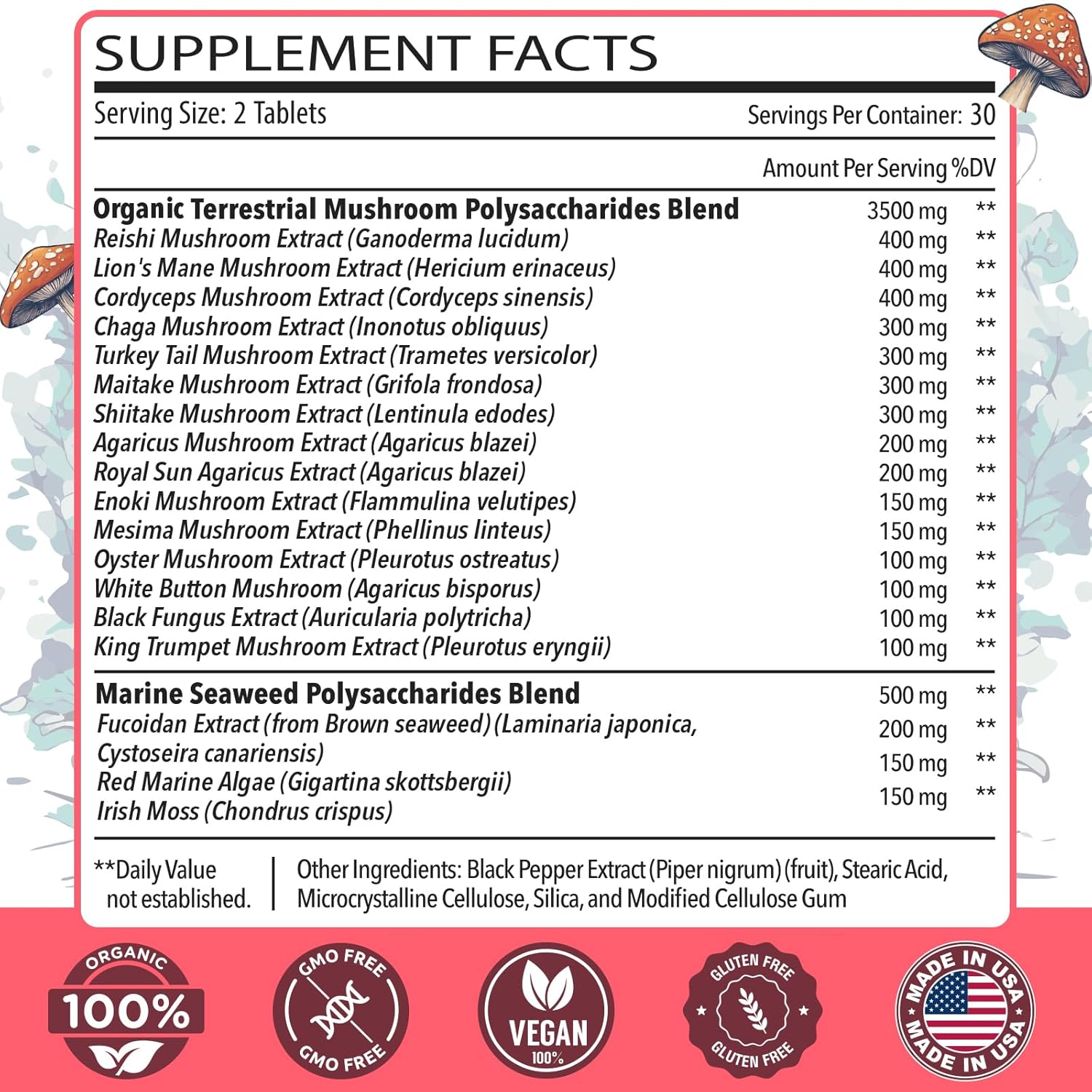 4000mg Dmeisy Sublingual Mushroom Complex Supplement - 18-in-1 Lions Mane, Reishi, Turkey Tail & More for Memory, Focus, Energy, Mood, Immunity - 60 Tablets