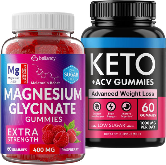 400mg Beilancy Magnesium Glycinate Gummies for Sleep + 1000mg Keto Apple Cider Vinegar Gummies