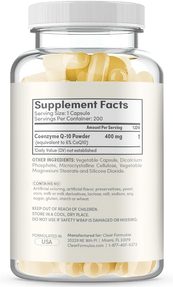 400mg CoQ10 Capsules - 200 Count for Quick Absorption - Non-GMO by ClearFormulas