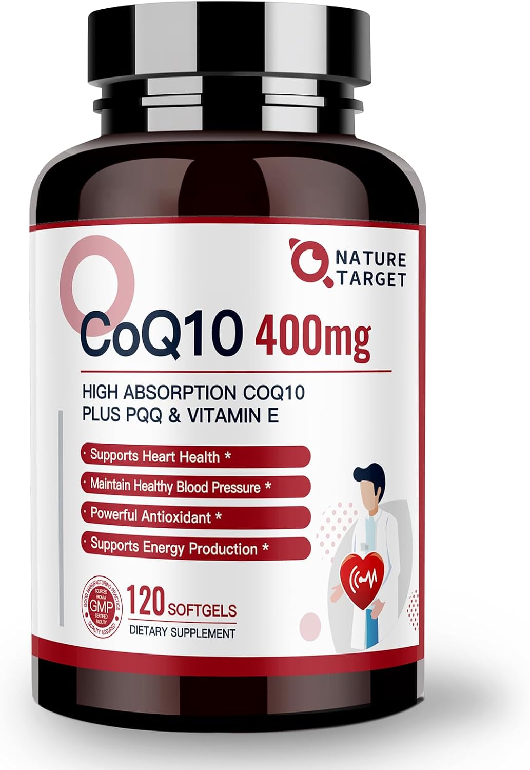 400mg CoQ10 & PQQ Supplement with Vitamin E & Olive Oil - High Absorption Antioxidant for Heart Health - 120 Servings