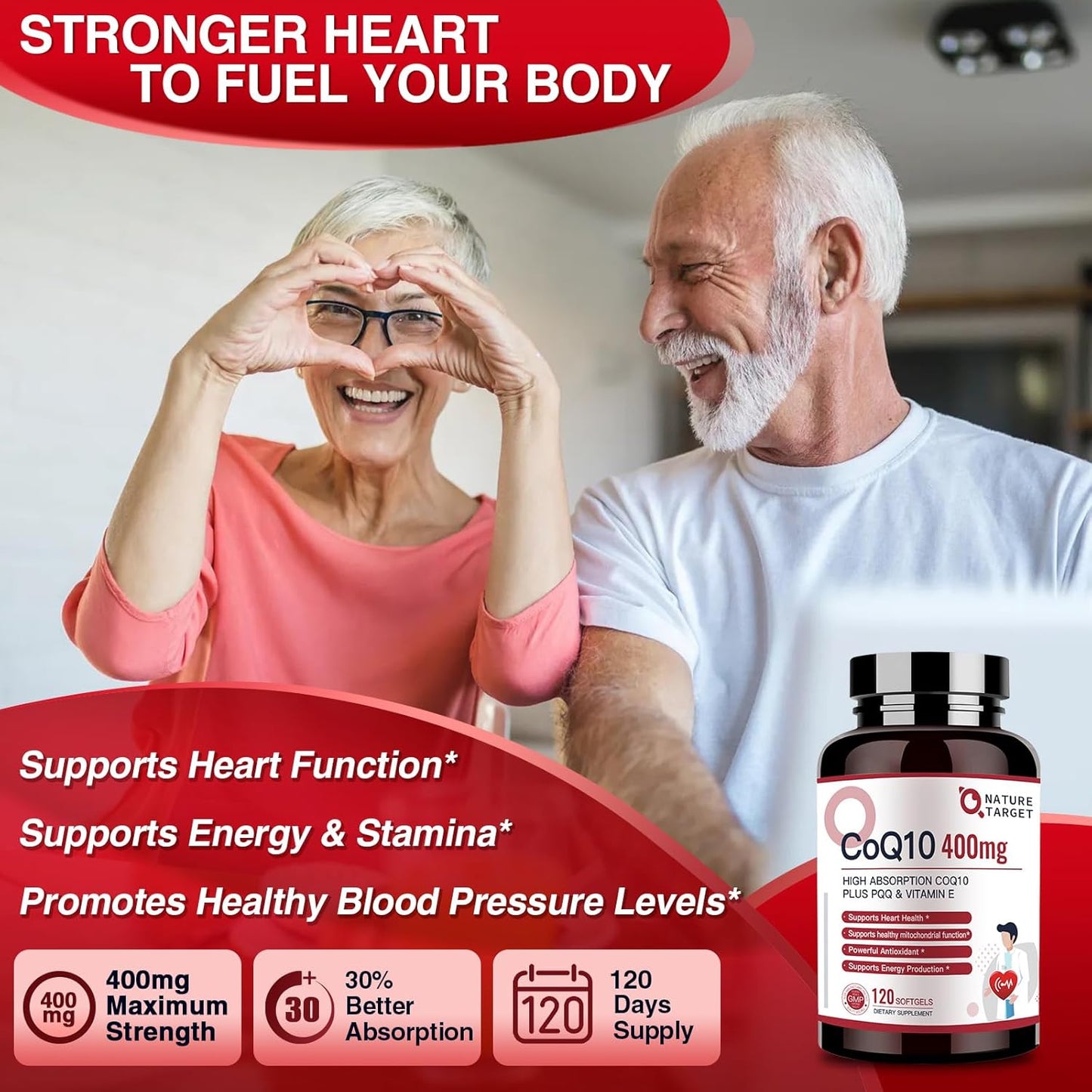 400mg CoQ10 & PQQ Supplement with Vitamin E & Olive Oil - High Absorption Antioxidant for Heart Health - 120 Servings