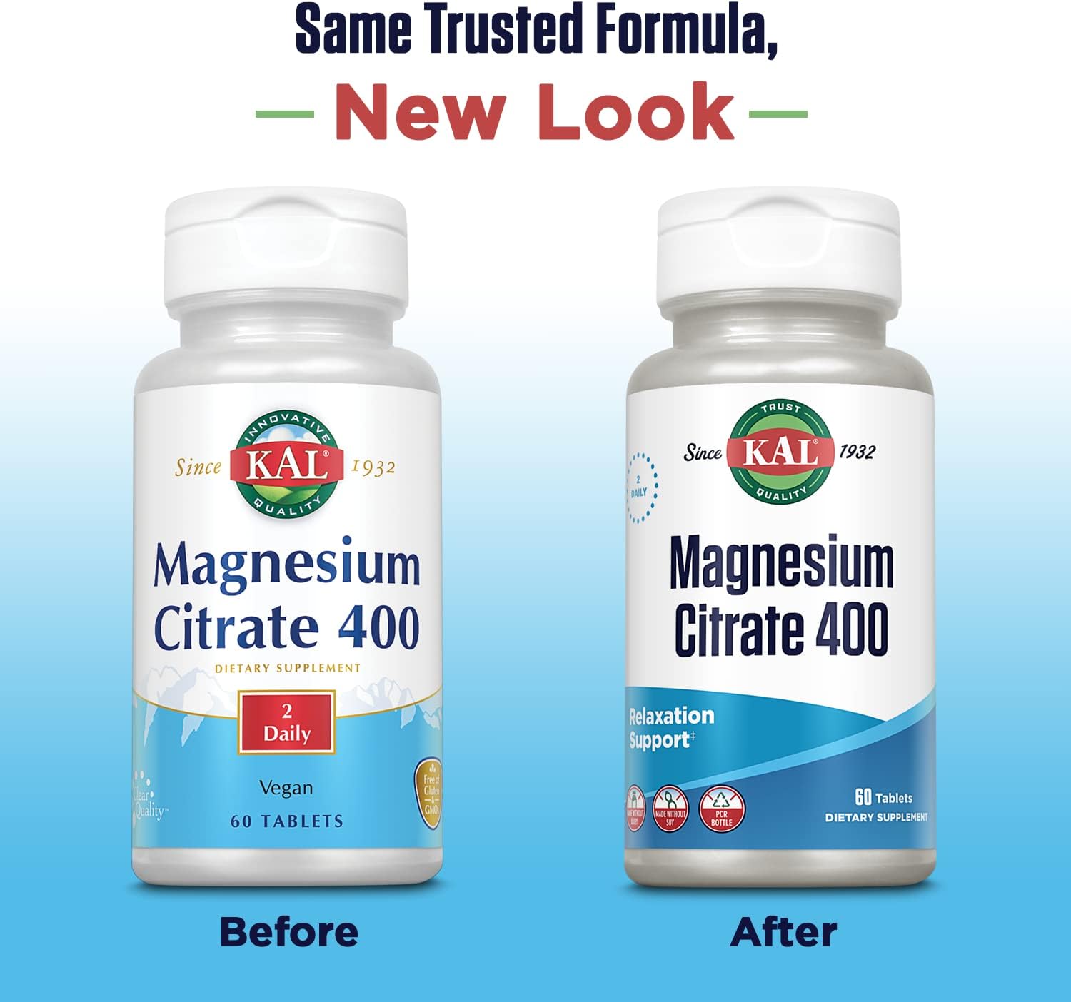 400mg Magnesium Citrate Supplement for Healthy Muscles, Nerves, and Circulation - 60 Tablets, Vegan & Gluten Free