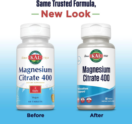 400mg Magnesium Citrate Supplement for Healthy Muscles, Nerves, and Circulation - 60 Tablets, Vegan & Gluten Free