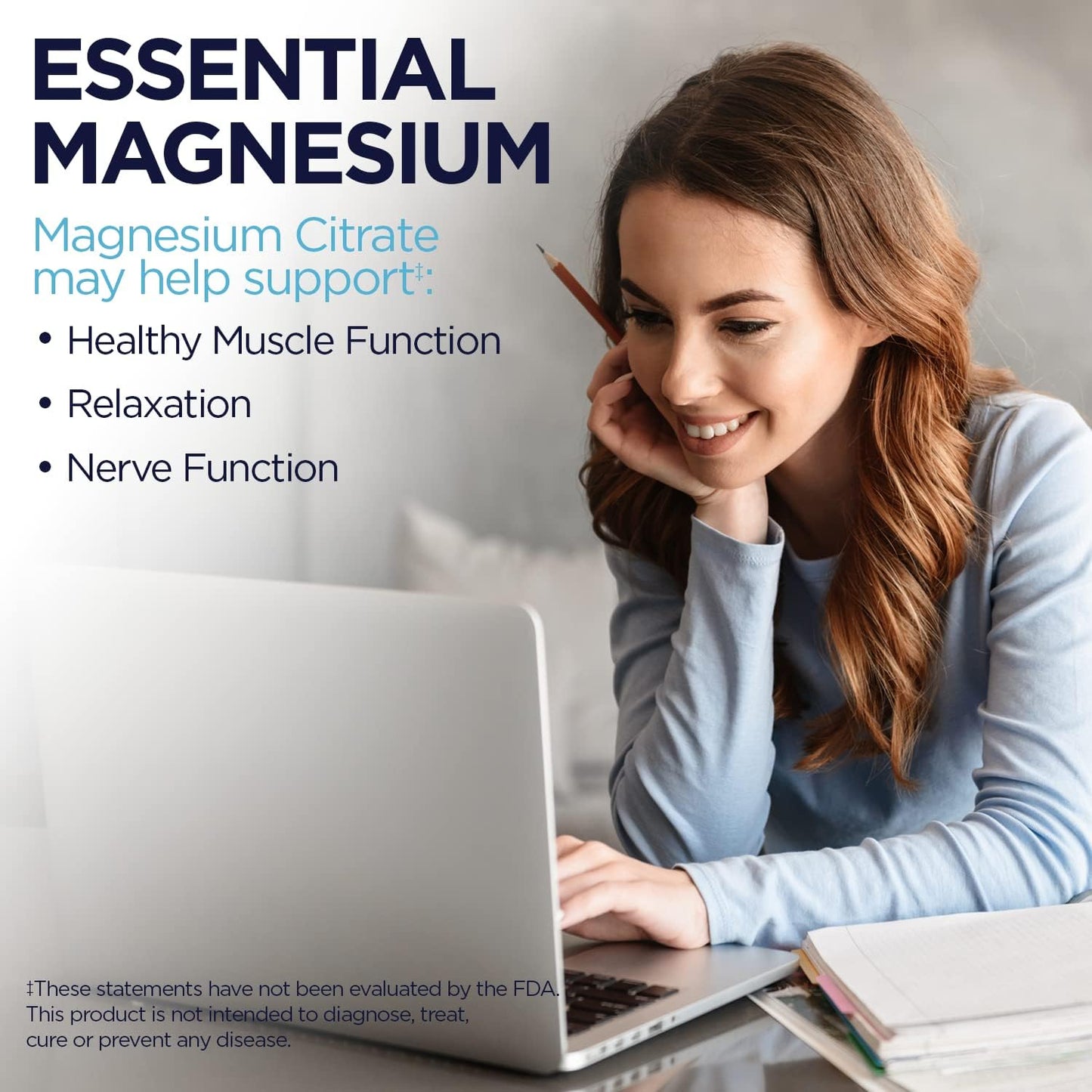 400mg Magnesium Citrate Supplement for Healthy Muscles, Nerves, and Circulation - 60 Tablets, Vegan & Gluten Free