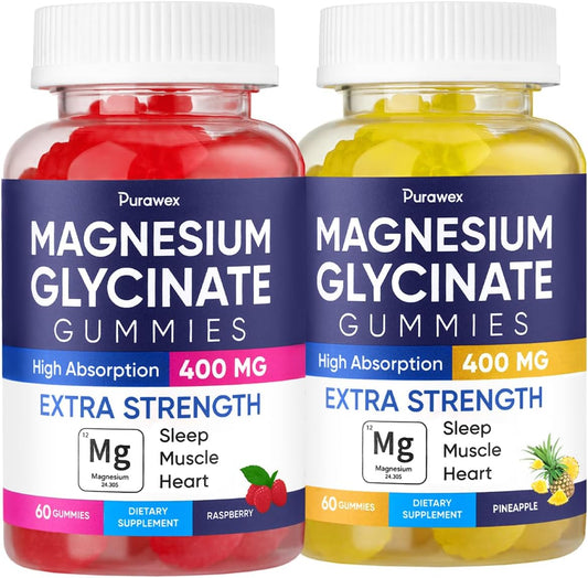 400mg Magnesium Glycinate Gummies for Adults & Kids - High Absorption, Sugar Free, Vegan, Non GMO - 60 Day Supply - Raspberry & Pineapple