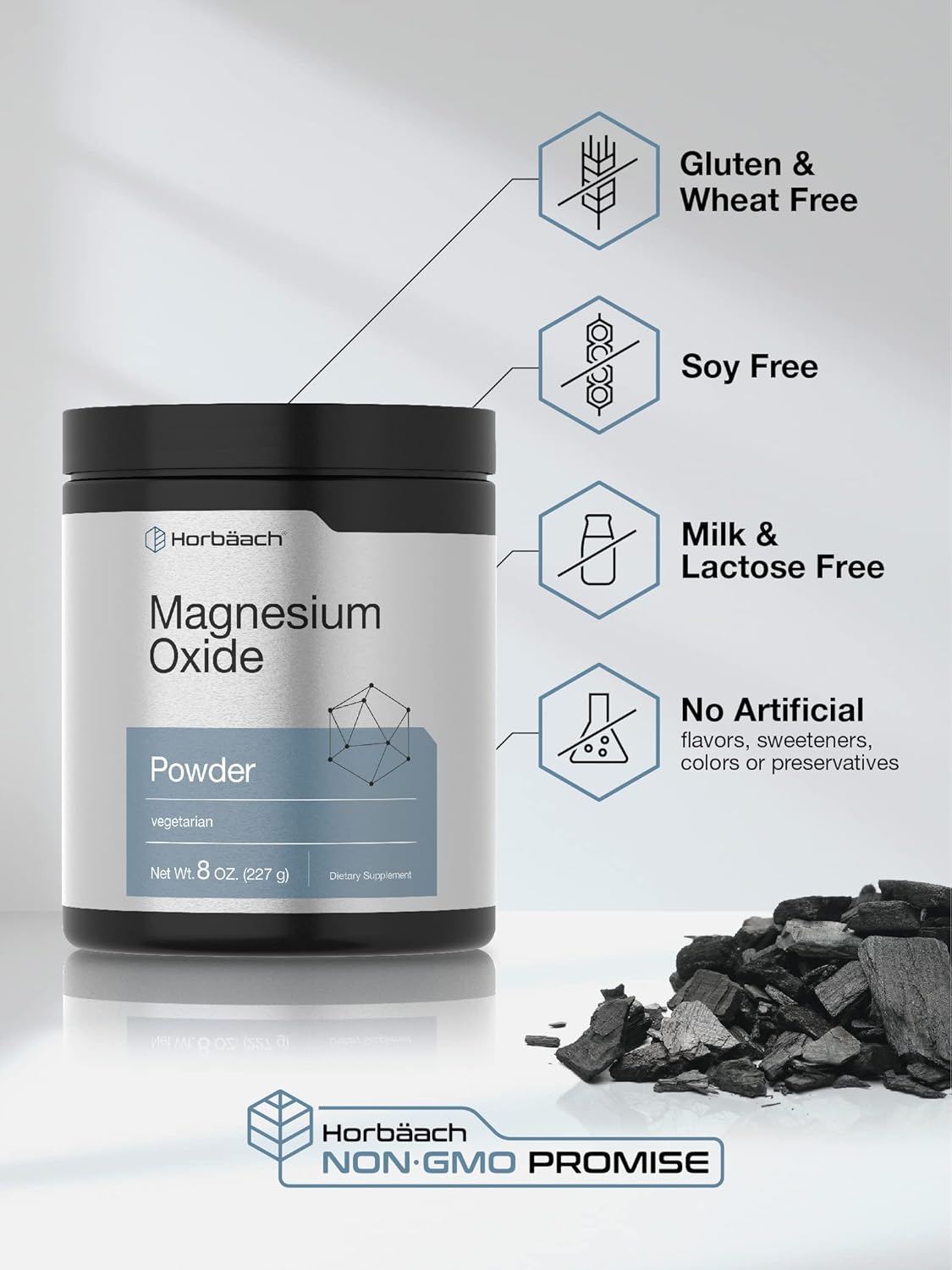 400mg Magnesium Oxide Powder Supplement - 8 Ounces (227 g) - Vegetarian, Non-GMO, Gluten Free Formula by Horbäach