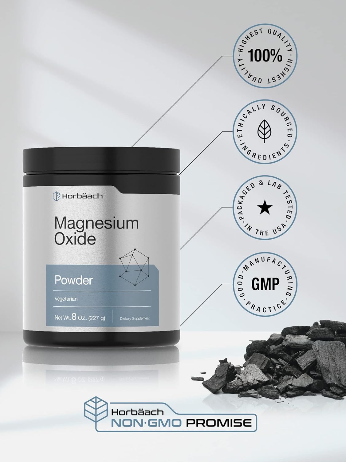 400mg Magnesium Oxide Powder Supplement - 8 Ounces (227 g) - Vegetarian, Non-GMO, Gluten Free Formula by Horbäach