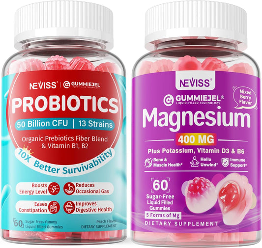 400mg Magnesium Supplements with Sugar Free Probiotics Gummies by NEVISS