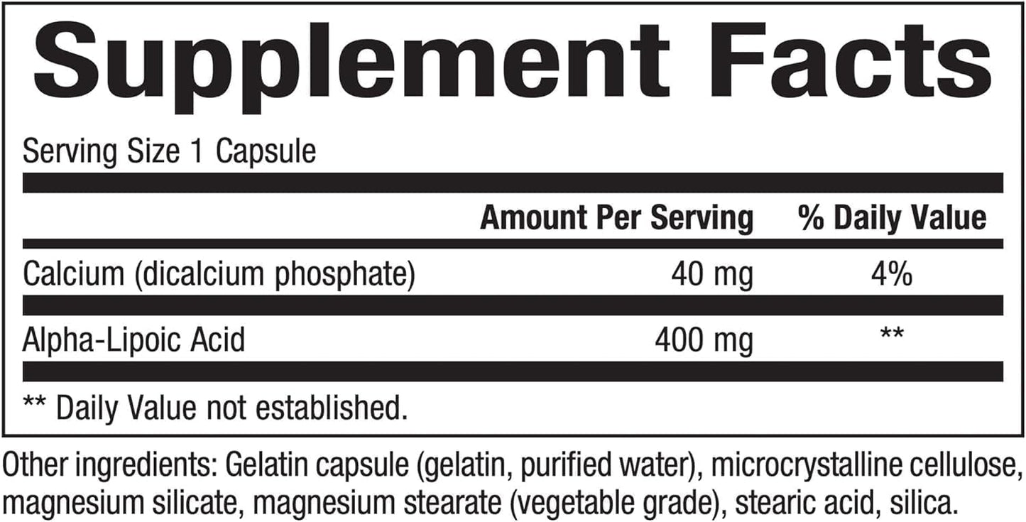 400mg Natural Factors Alpha-Lipoic Acid Capsules for Whole Body Antioxidant Support - 60 Count