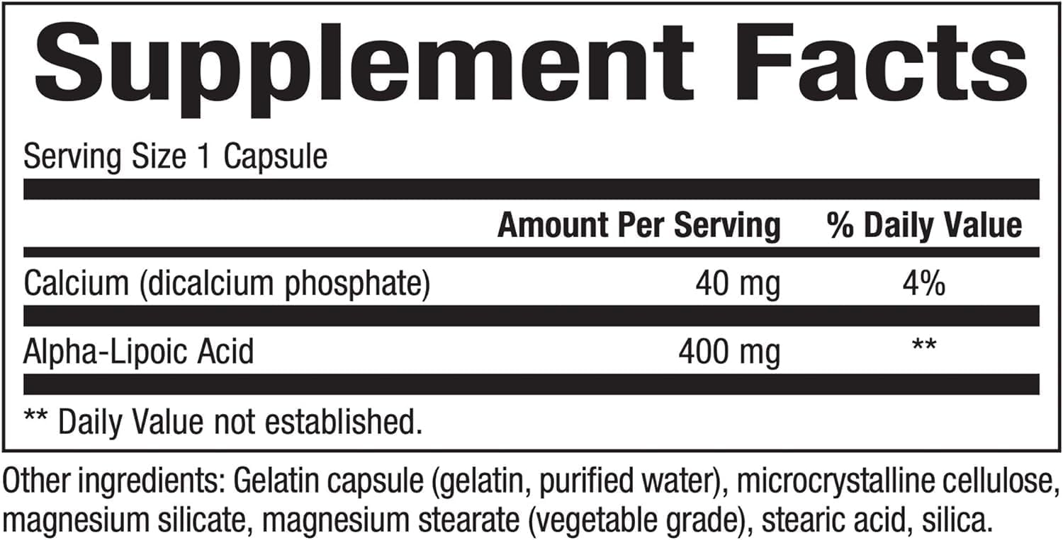 400mg Natural Factors Alpha-Lipoic Acid Capsules for Whole Body Antioxidant Support - 60 Count