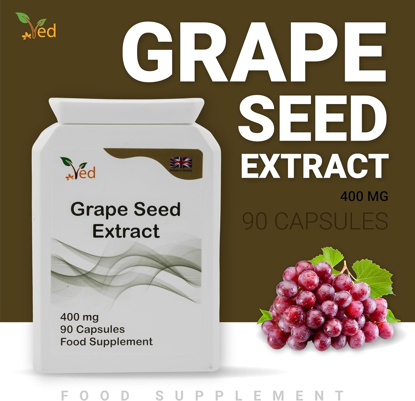 400mg OPC Grape Seed Extract Capsules - 90 Capsules (3 Month Supply) - 95% Oligomeric Proanthocyanidins
