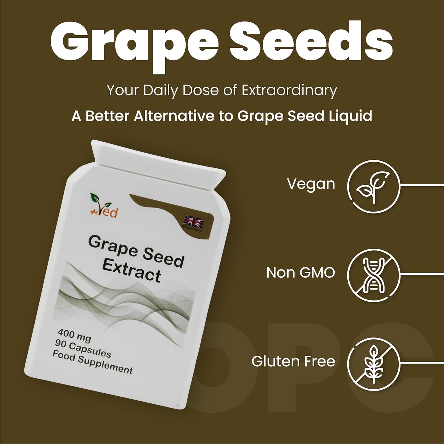 400mg OPC Grape Seed Extract Capsules - 90 Capsules (3 Month Supply) - 95% Oligomeric Proanthocyanidins