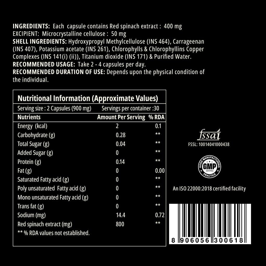 400mg Red Spinach Nitrate Extract Supplement - 60 Vegetarian Capsules by Ken Daily N-Durance