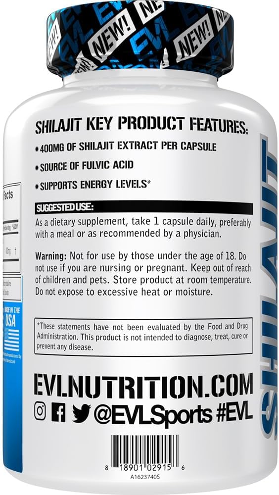400mg Shilajit Extract Vegetarian Capsules for Energy Support and Workout Performance - Fulvic Acid Supplement - 60 Servings