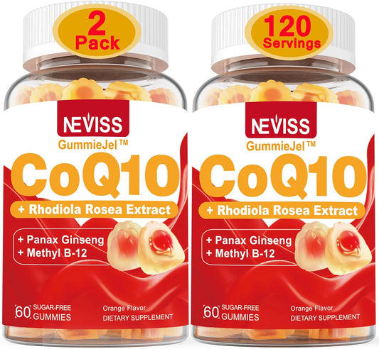 400mg Sugar-Free CoQ10 Gummies with Rhodiola, Ginseng, B12, B6 - Heart Health, Antioxidant, Energy - 4 Months Supply