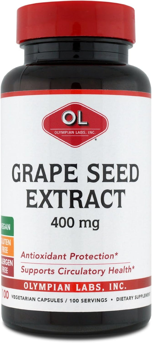 400mg Vegan Grape Seed Extract Capsules | Heart & Immune Support, Antioxidant - 100 Count by Olympian Labs