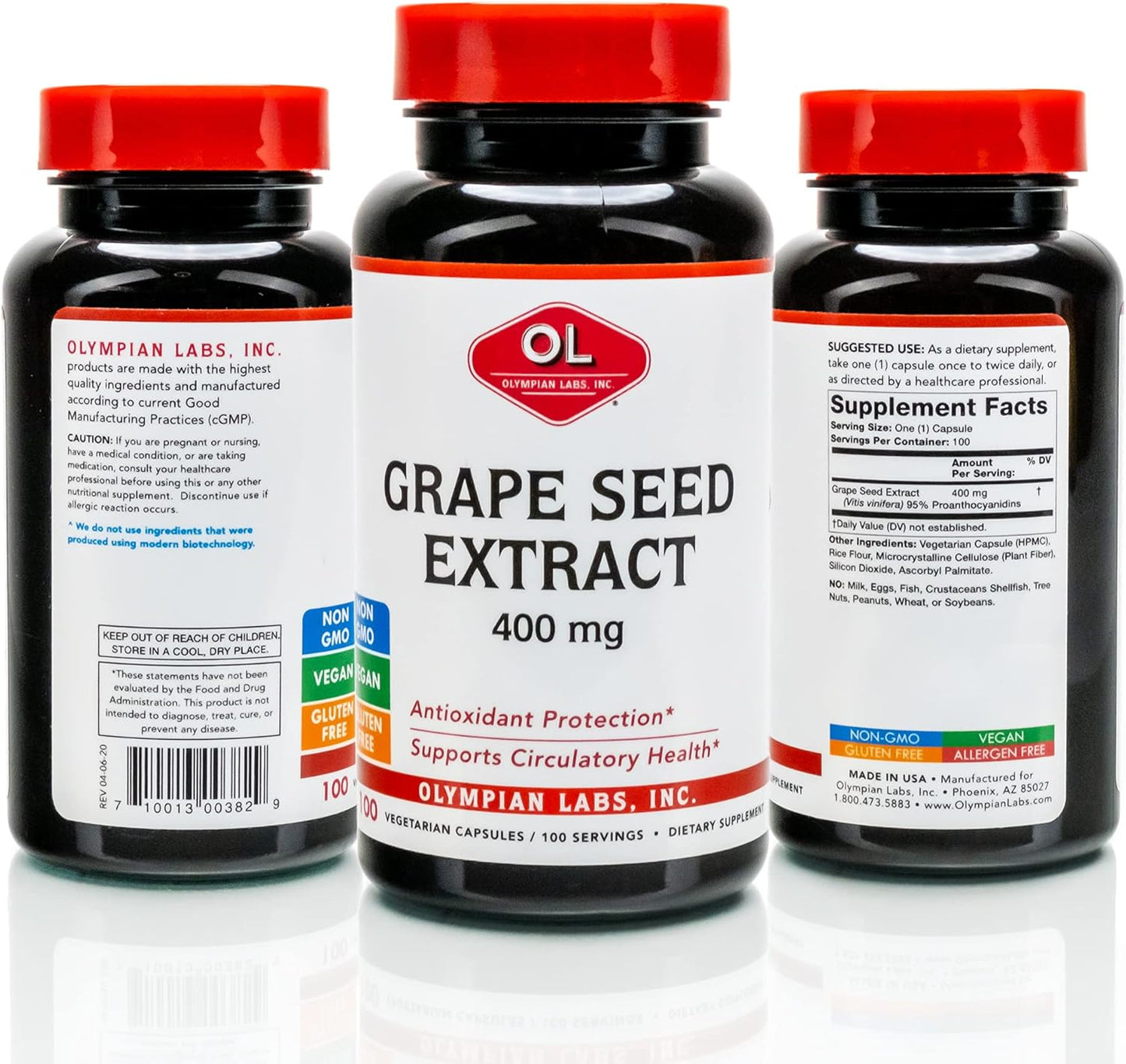 400mg Vegan Grape Seed Extract Capsules | Heart & Immune Support, Antioxidant - 100 Count by Olympian Labs