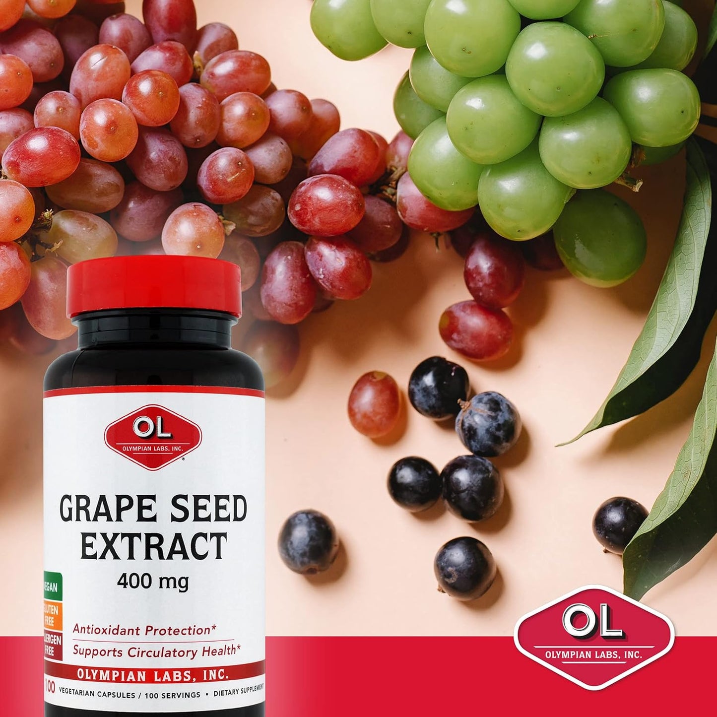 400mg Vegan Grape Seed Extract Capsules | Heart & Immune Support, Antioxidant - 100 Count by Olympian Labs