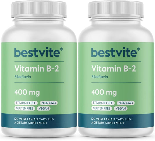 400mg Vitamin B-2 (Riboflavin) Vegetarian Capsules - 240 Count (2 Pack) - Vegan, Non GMO, Gluten Free - No Stearates - High Quality