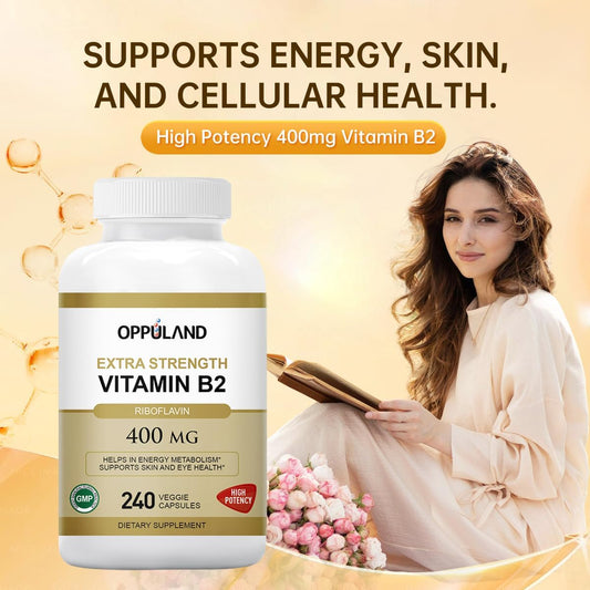 400mg Vitamin B2 Riboflavin for Energy Metabolism Support - 240 Veggie Capsules by Oppuland