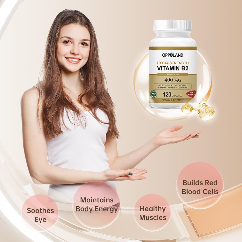 400mg Vitamin B2 (Riboflavin) for Energy Metabolism - 120 Veggie Capsules by oppuland
