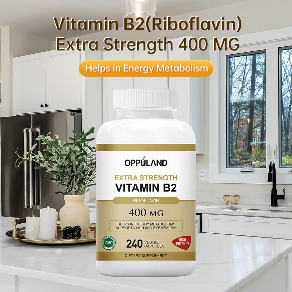 400mg Vitamin B2 Riboflavin for Energy Metabolism Support - 240 Veggie Capsules by Oppuland