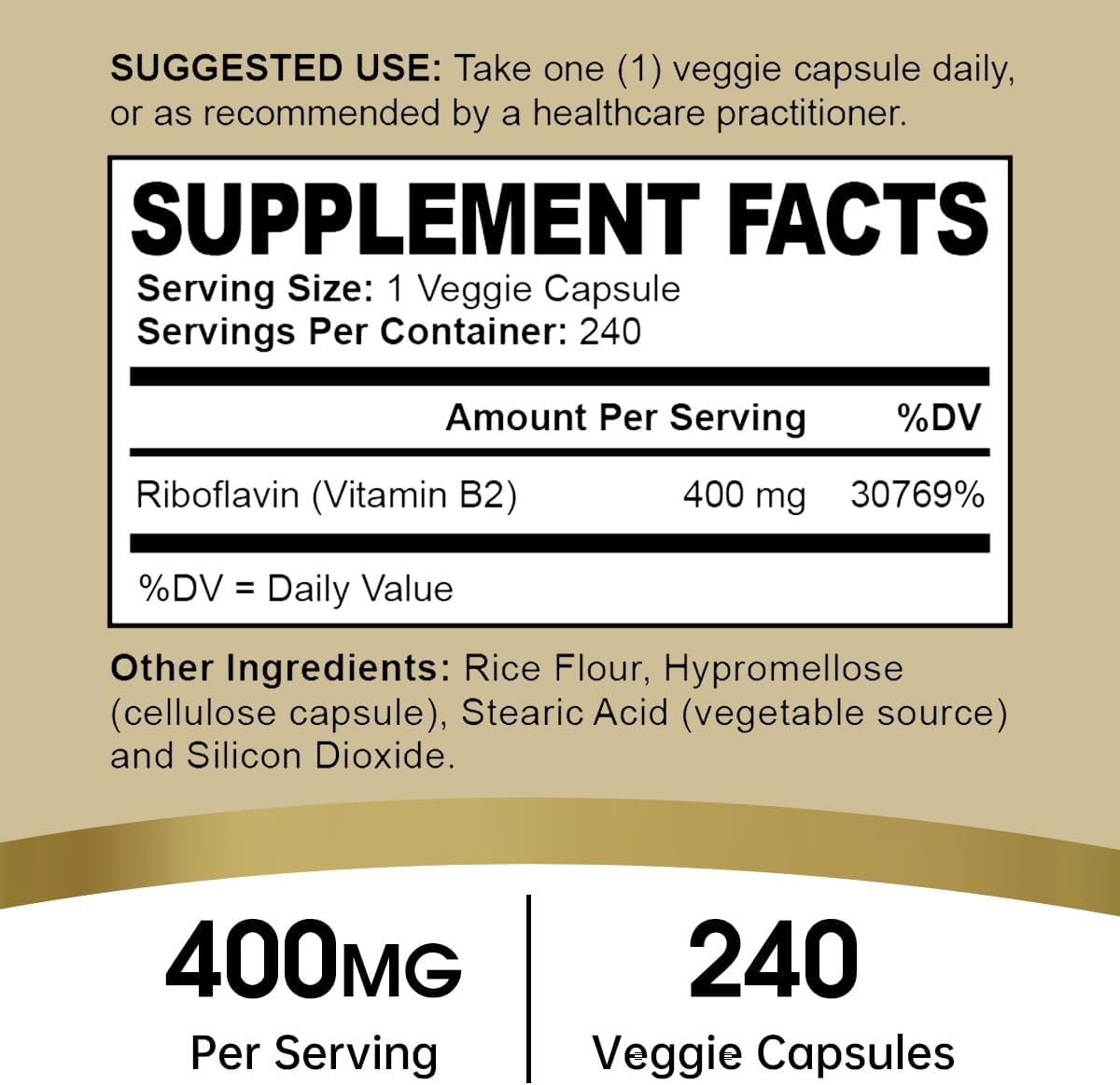 400mg Vitamin B2 Riboflavin for Energy Metabolism Support - 240 Veggie Capsules by Oppuland