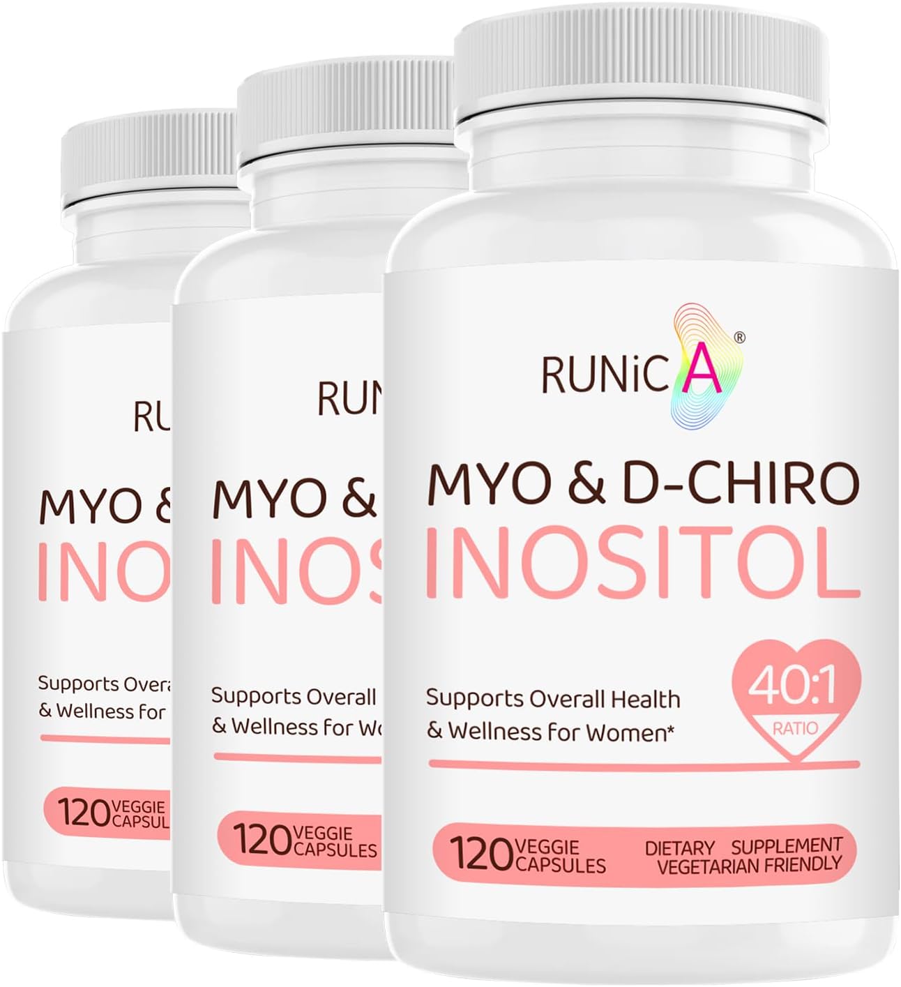 40:1 Ratio Inositol Supplement for Hormonal Balance, Ovarian Function & Cycle Support - 120 Vegan Capsules, Vitamin B8 - 30-Day Supply