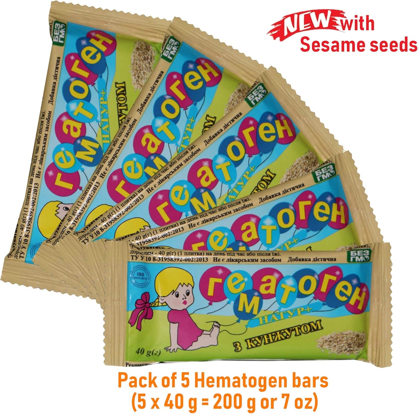 40g Hematogen with Sesame Seeds - Pack of 5 Bars for Quick Energy Boost