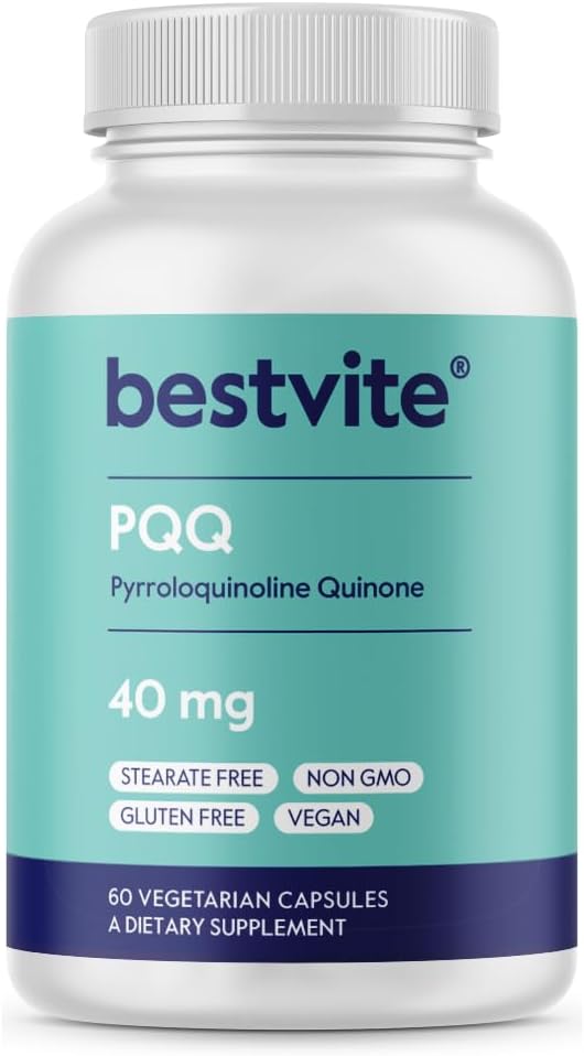 40mg Bestvite PQQ Supplement (60 Capsules) - Vegan, Non-GMO, Gluten Free, No Stearates - High Quality Pyrroloquinoline Quinone