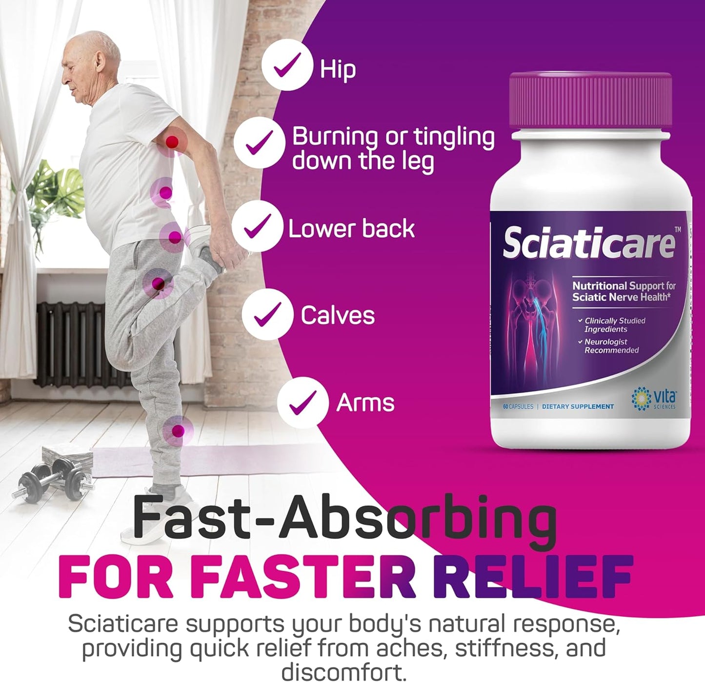 40X Strength Sciaticare Nerve Soothing Supplement with Natural R-ALA for Lower Lumbar Pain
