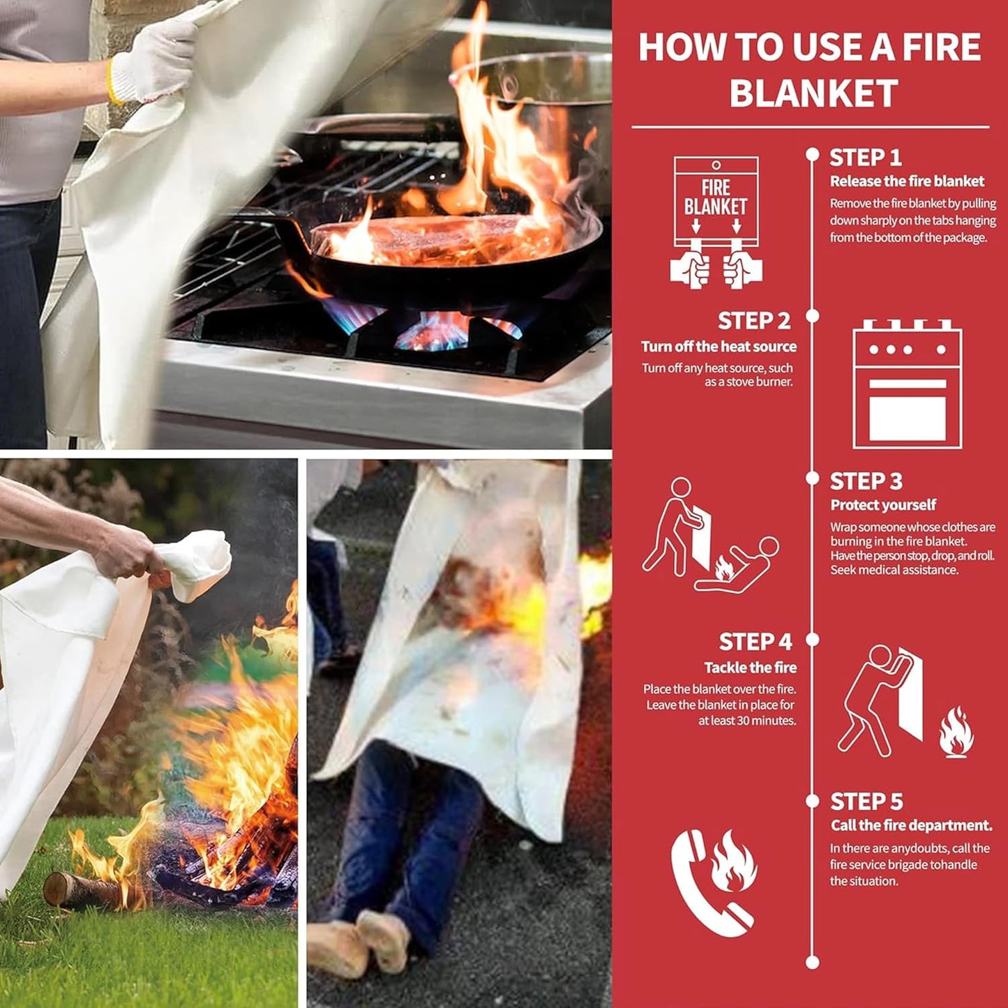 40"x40" Fire Blanket for Home and Kitchen - Pack of 2, High Heat Resistant Emergency Fire Extinguisher Blanket for Home Safety, Kitchen, and Camping