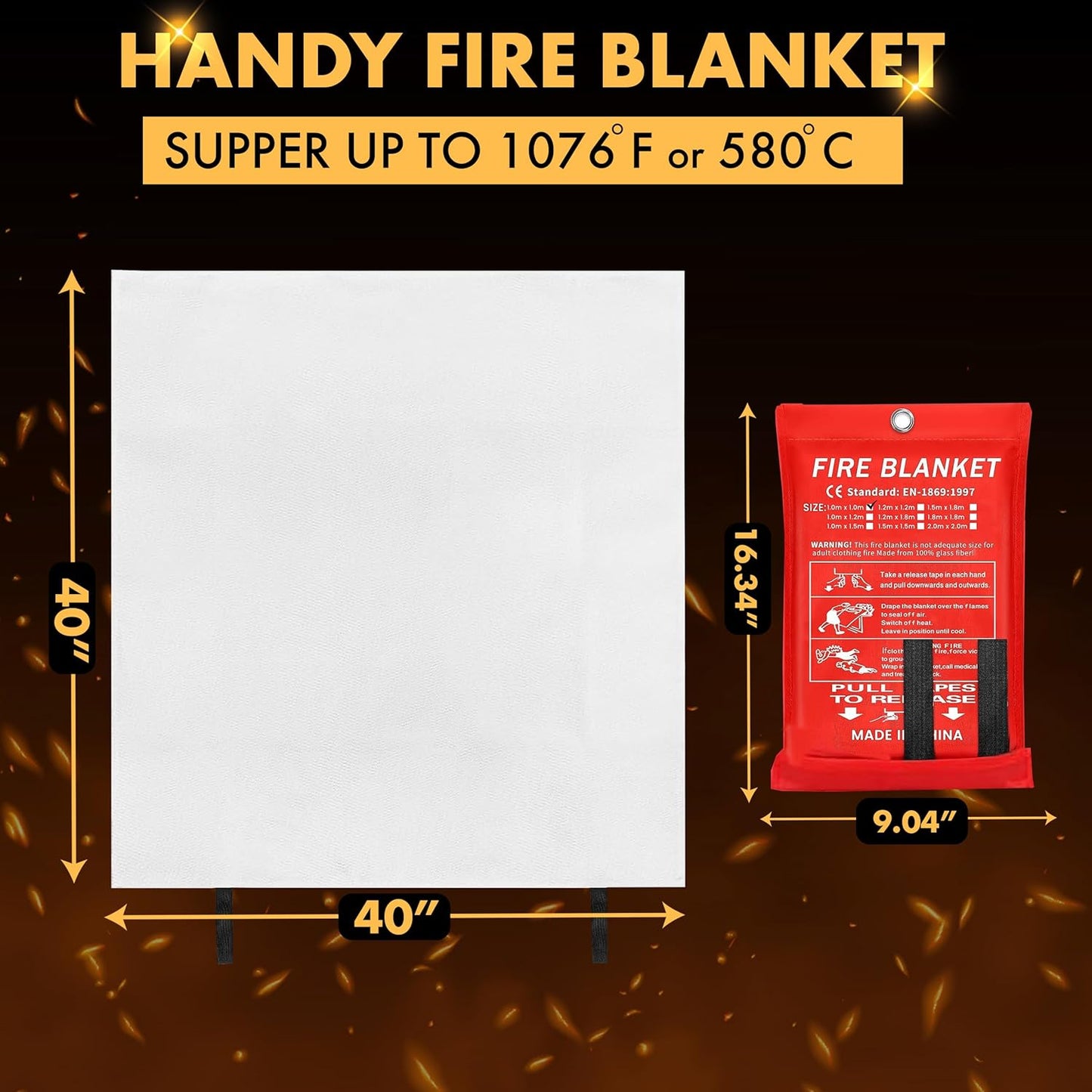 40"x40" Fire Blanket for Home and Kitchen - Pack of 2, High Heat Resistant Emergency Fire Extinguisher Blanket for Home Safety, Kitchen, and Camping