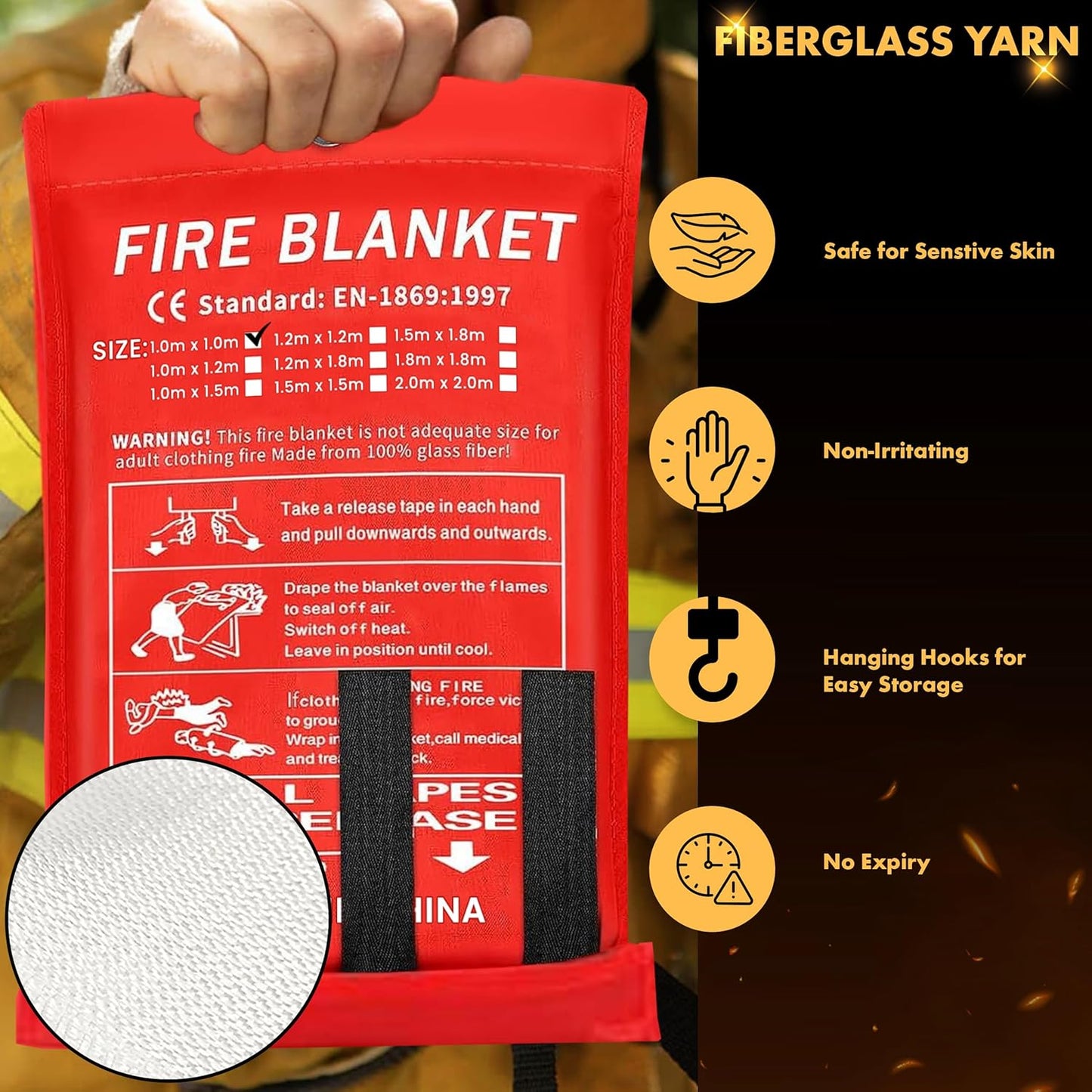 40"x40" Fire Blanket for Home and Kitchen - Pack of 2, High Heat Resistant Emergency Fire Extinguisher Blanket for Home Safety, Kitchen, and Camping
