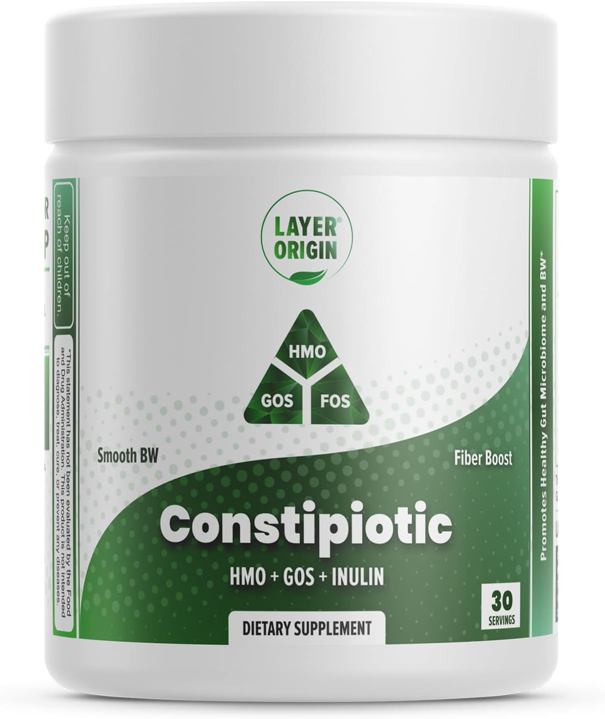 4.4g Layer Origin Constipiotic Prebiotic Fiber for Digestive Regularity - HMO 2'FL, GOS, Inulin FOS - 30-Day Supply - Unflavored