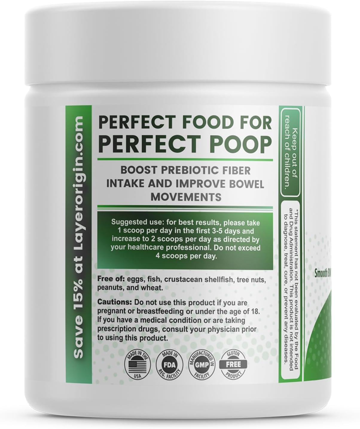 4.4g Layer Origin Constipiotic Prebiotic Fiber for Digestive Regularity - HMO 2'FL, GOS, Inulin FOS - 30-Day Supply - Unflavored