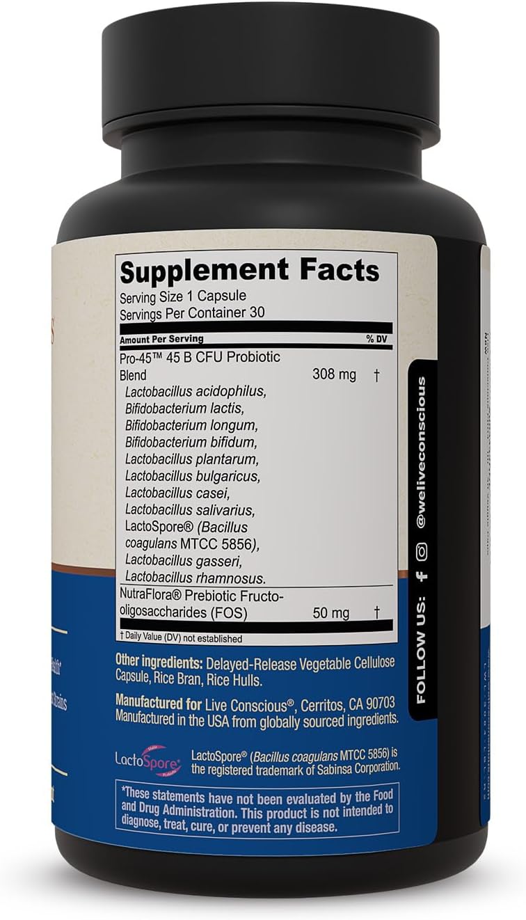45 Billion CFU Probiotic Formula - 11 Strains, Dairy Free, Delayed Release Capsules - Immune & Digestive Support - 2 Pack of 60 Capsules