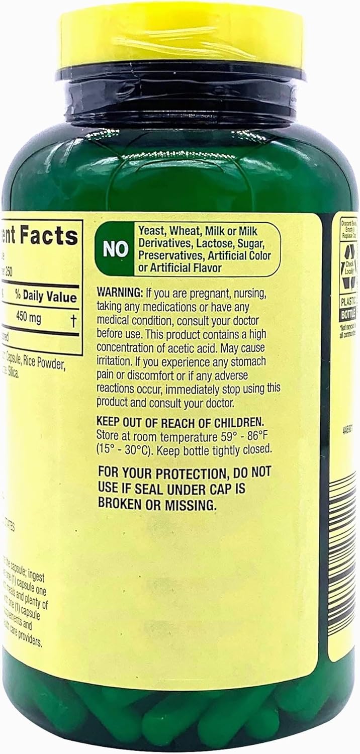 450 mg Apple Cider Vinegar Capsules - 250 Count ACV Supplement Pills for Wellness