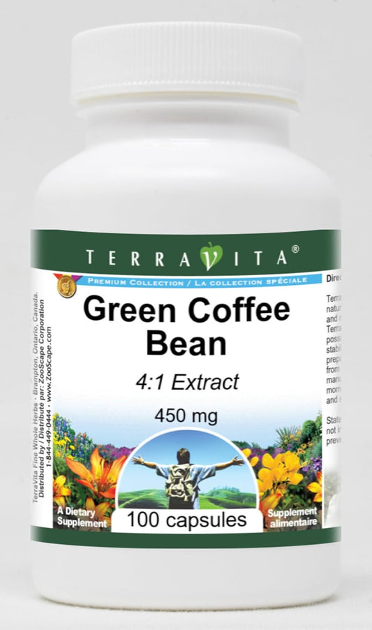 450 mg Green Coffee Bean 4:1 Extract Capsules - Pack of 100 (ZIN: 523280) for Weight Management