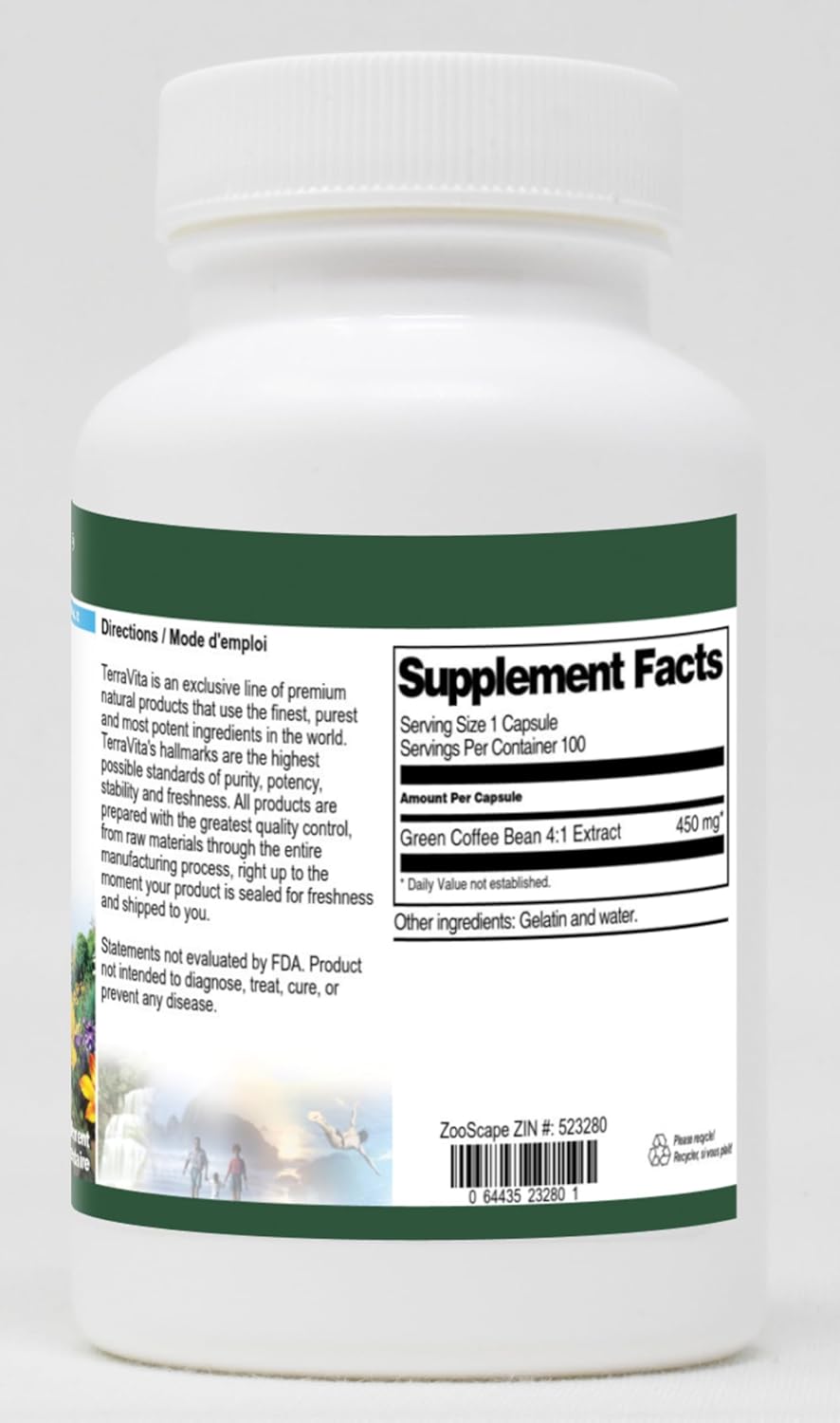 450 mg Green Coffee Bean 4:1 Extract Capsules - Pack of 100 (ZIN: 523280) for Weight Management