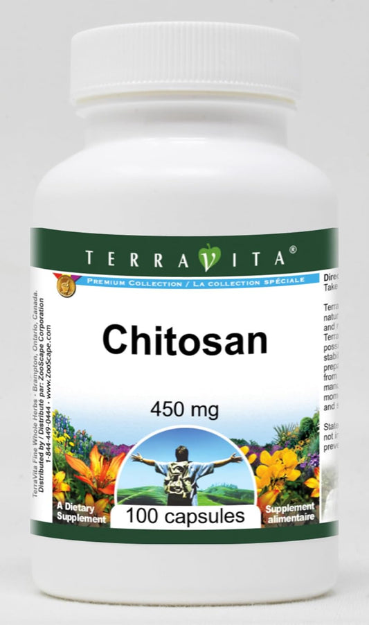 450 mg Terravita Chitosan Capsules - Natural Weight Loss Support (100 Count, ZIN: 519716)