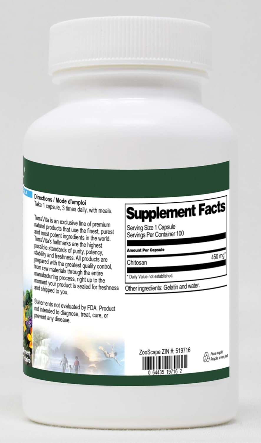 450 mg Terravita Chitosan Capsules - Natural Weight Loss Support (100 Count, ZIN: 519716)