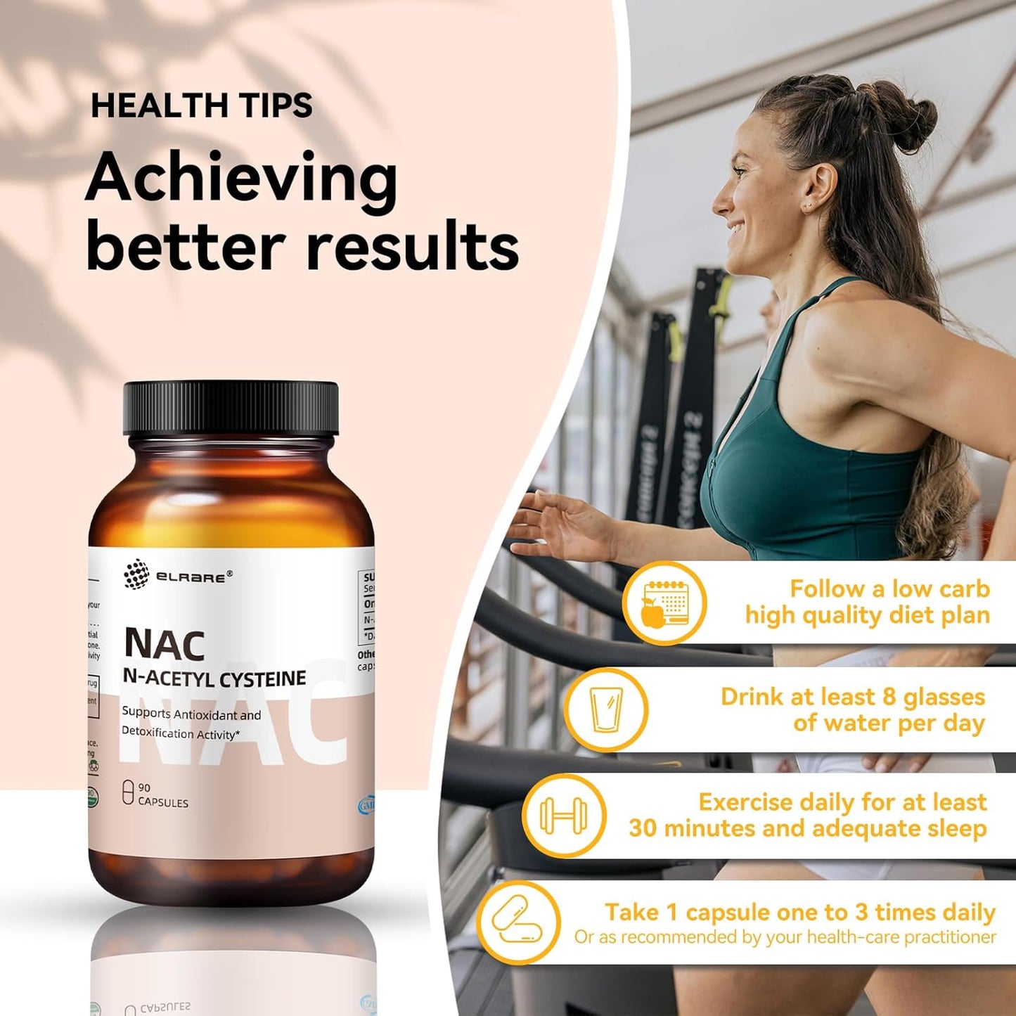 450mg Elrare NAC Supplement for Liver & Kidney Detox, Respiratory Health, Immune Function - 90 Capsules, Antioxidant