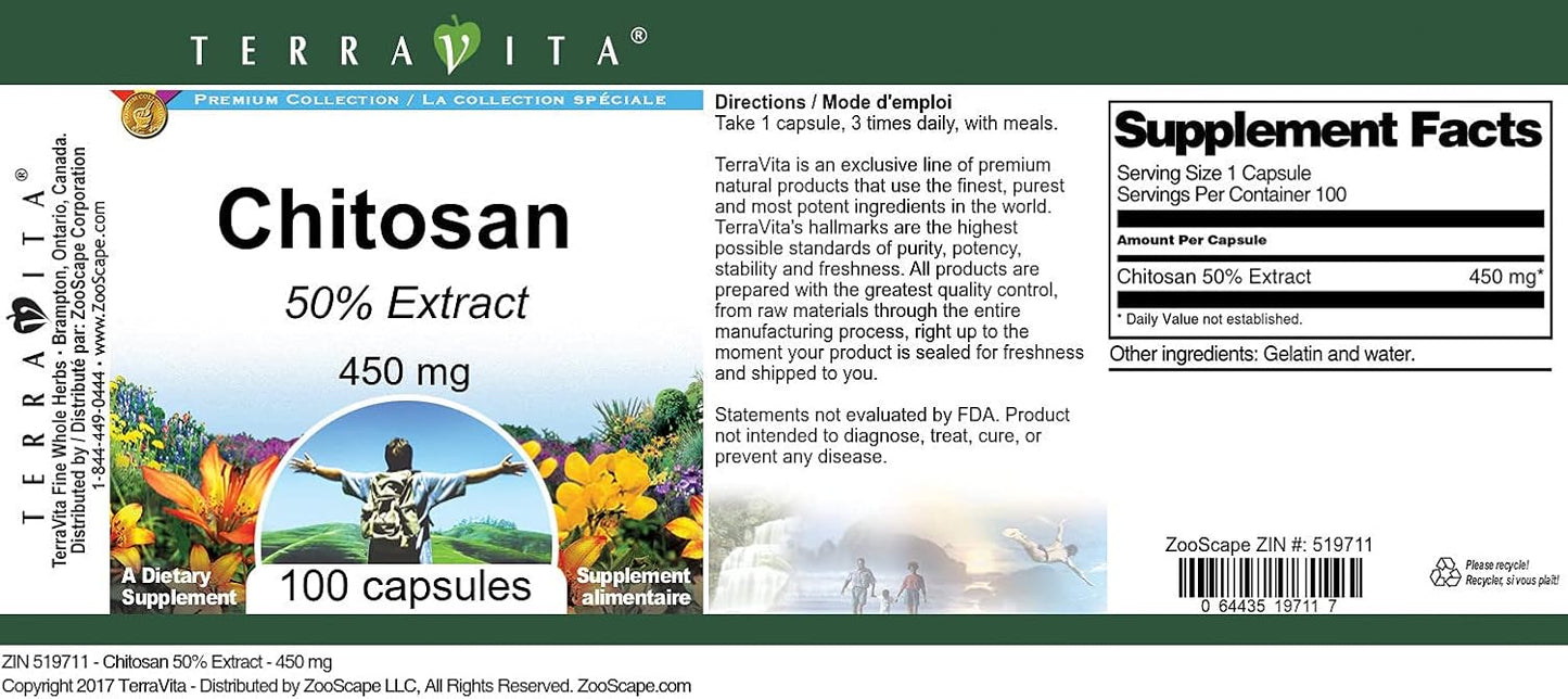 450mg Terravita Chitosan 50% Capsules - 100 Count