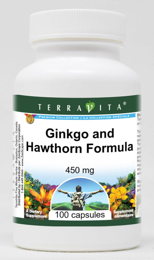 450mg Terravita Ginkgo and Hawthorn Formula Capsules (100 Count, ZIN: 514013)