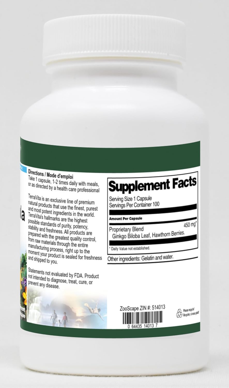 450mg Terravita Ginkgo and Hawthorn Formula Capsules (100 Count, ZIN: 514013)