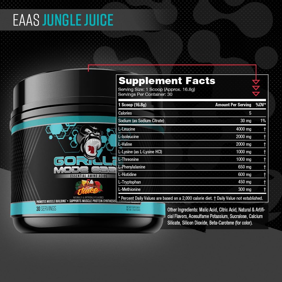 453g Gorilla Mind Essential Amino Acids - Muscle Building and Recovery Support for Pre, Intra, or Post-Workout (Jungle Juice Flavored)