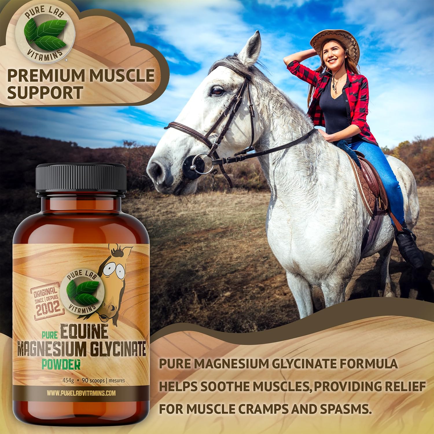 454 g Pure Lab Vitamins Equine Magnesium Glycinate Powder - Canadian Made